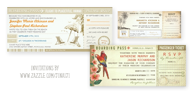 boarding pass tickets wedding invitations - airplane destination