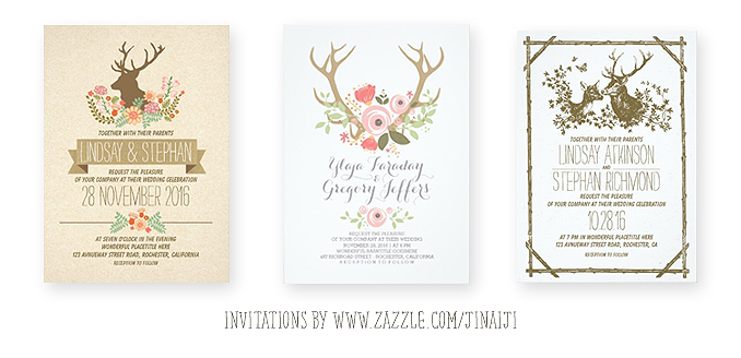 deer and antlers wedding invitations