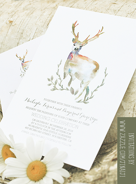 deer wedding invitation watercolor set