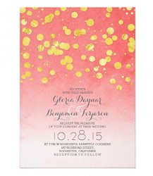 gold confetti and coral wedding invite 2