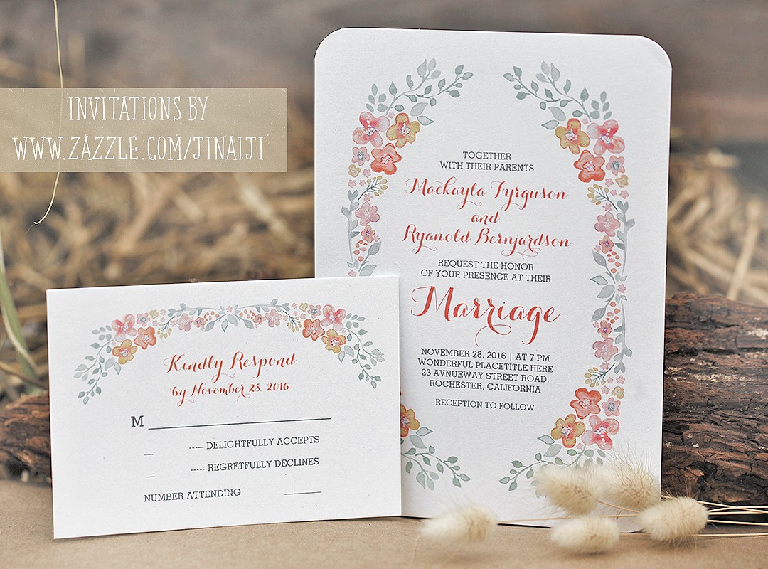 painted flowers wedding invitations