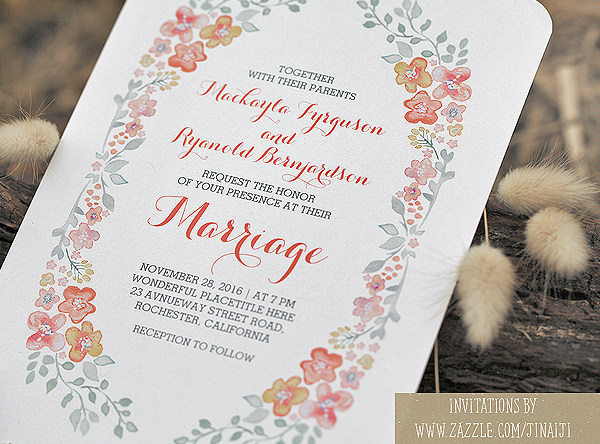 watercolor flowers wedding invite