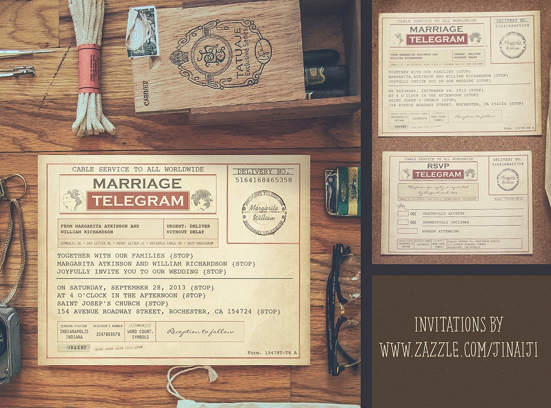 vintage telegram wedding invitations